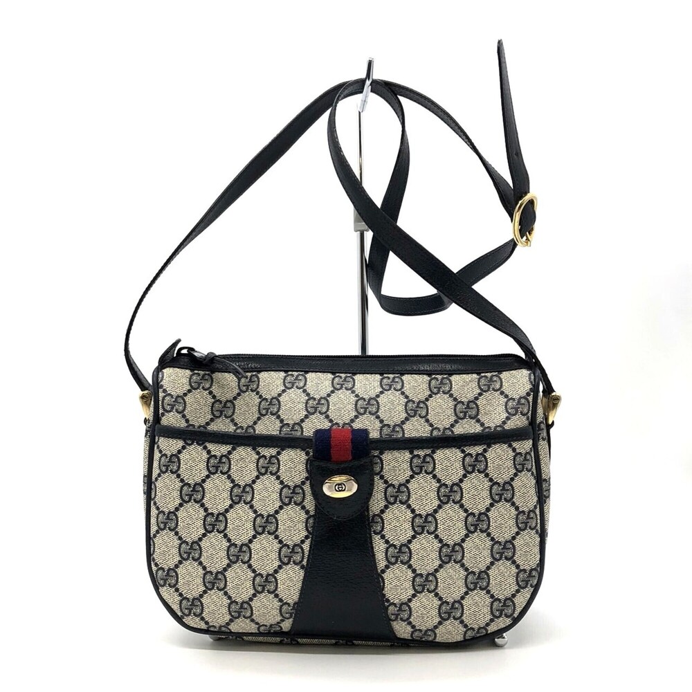 GUCCI Old Gucci 14 02 032 Shoulder Bag GG Supreme Canvas Navy Women's